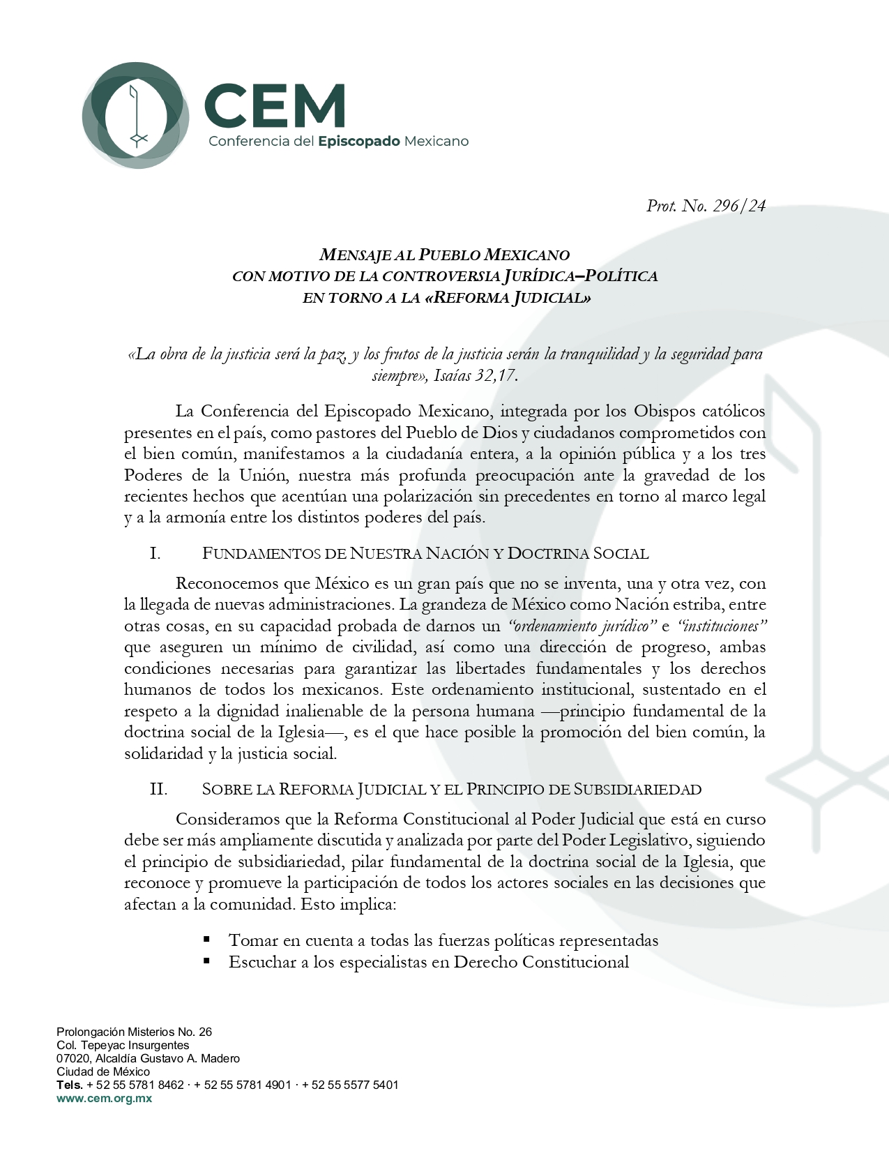 Mensaje AL PUEBLO MEXICANO CON MOTIVO DE LA CONTROVERSIA JURÍDICA page 0001