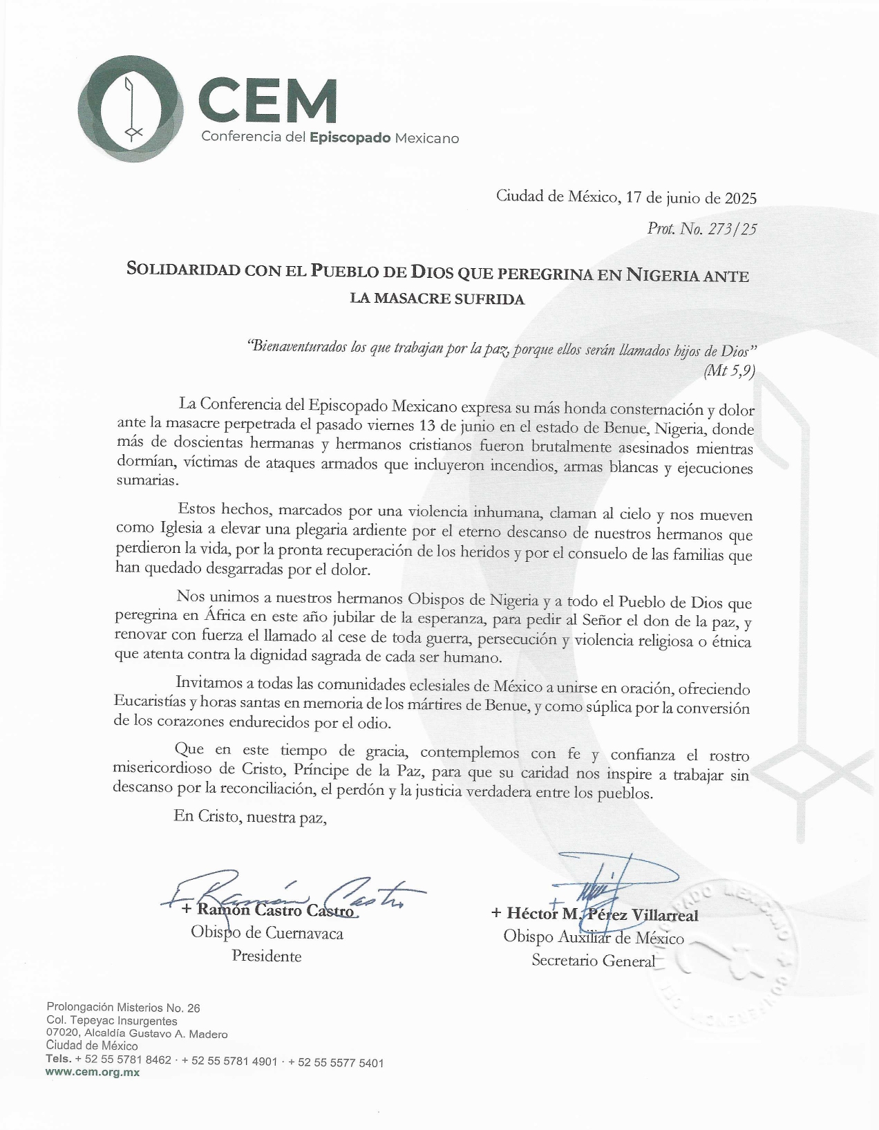Comunicado solidaridad con el Pueblo de Dios que peregrina en Nigeria page 0001