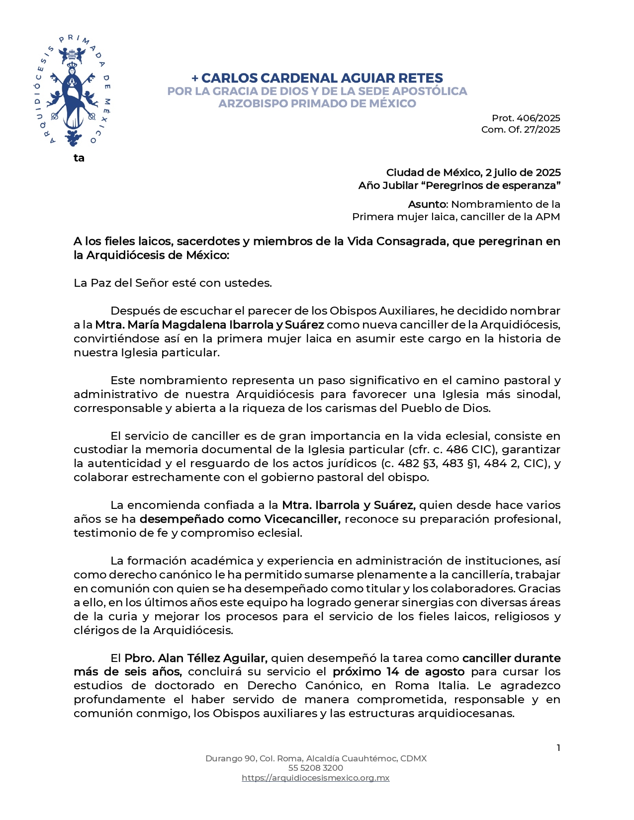 Com.Of.27 2025 Primera mujer laica canciller de la APM sinfirma page 0001