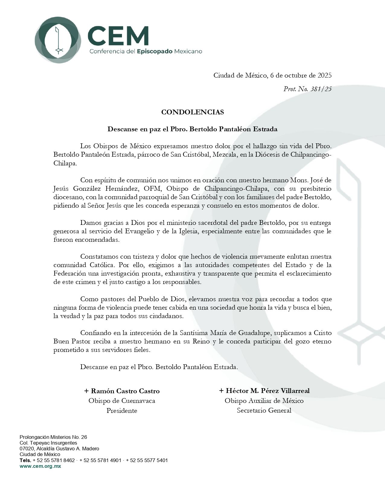 CONDOLENCIAS DIOCESIS CHILPANCINGO page 0001