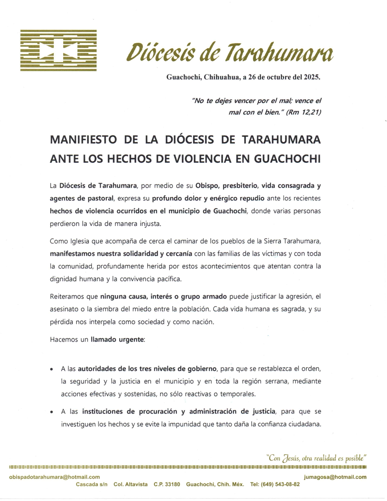 Manifiesto de Repudio por Violencia en la Sierra page 0001