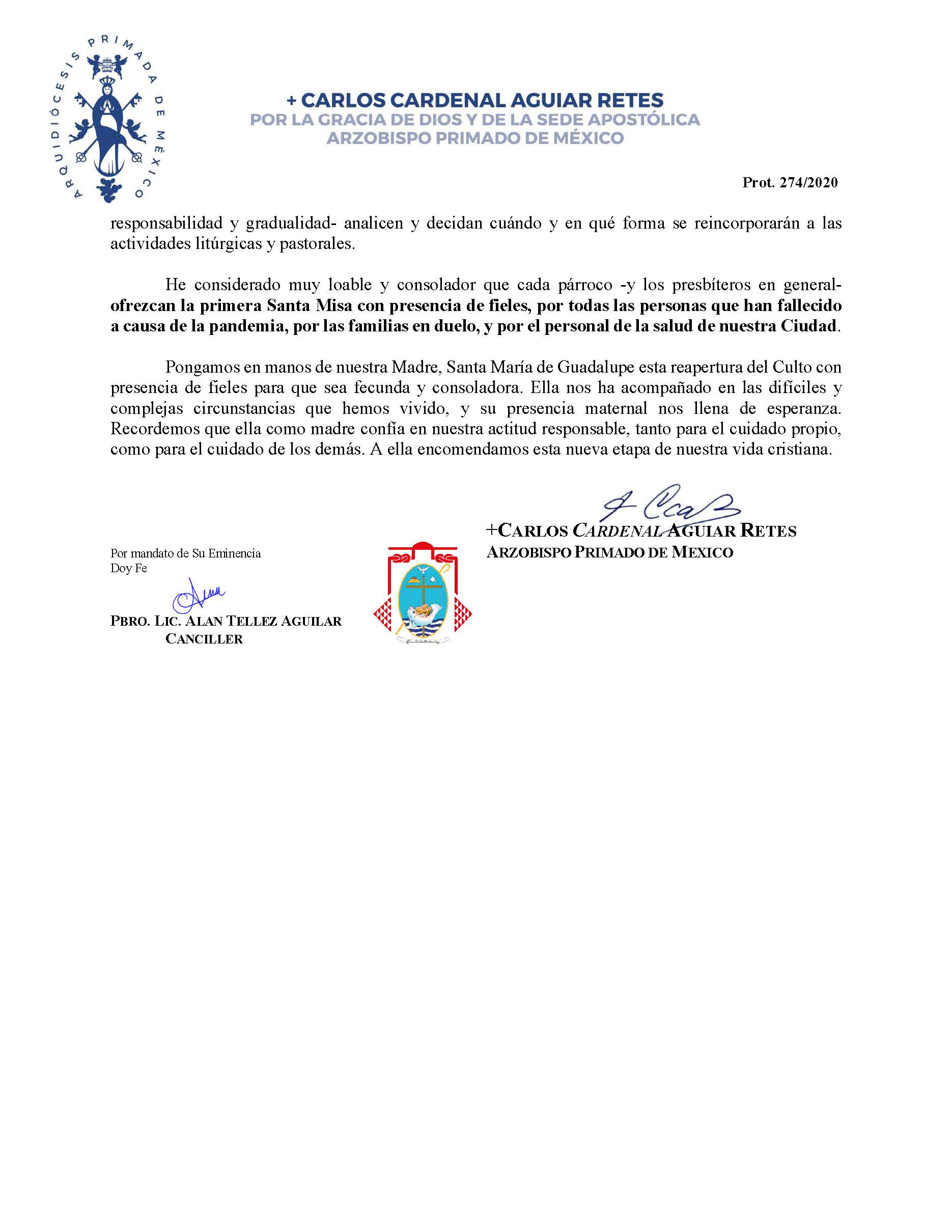 200724 Arquidiocesis Primada de Mexico Decreto para la reapertura del Culto público Página 2