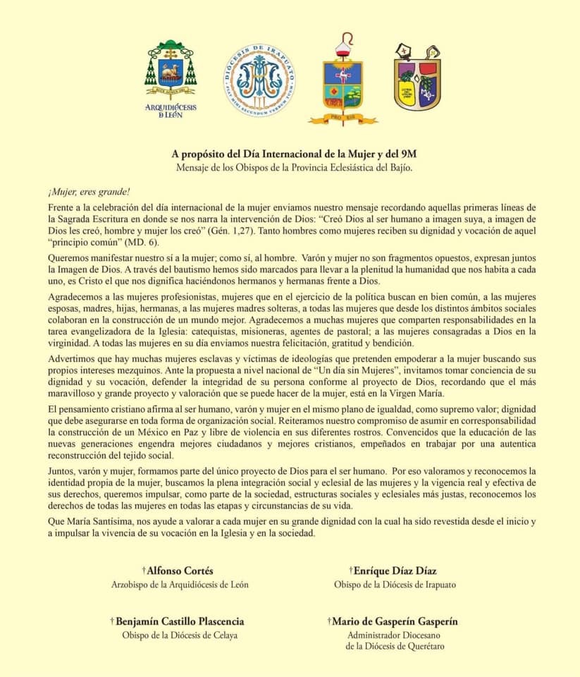 220308 Arquidiocesis de LEon Comunicado dia de la mujer